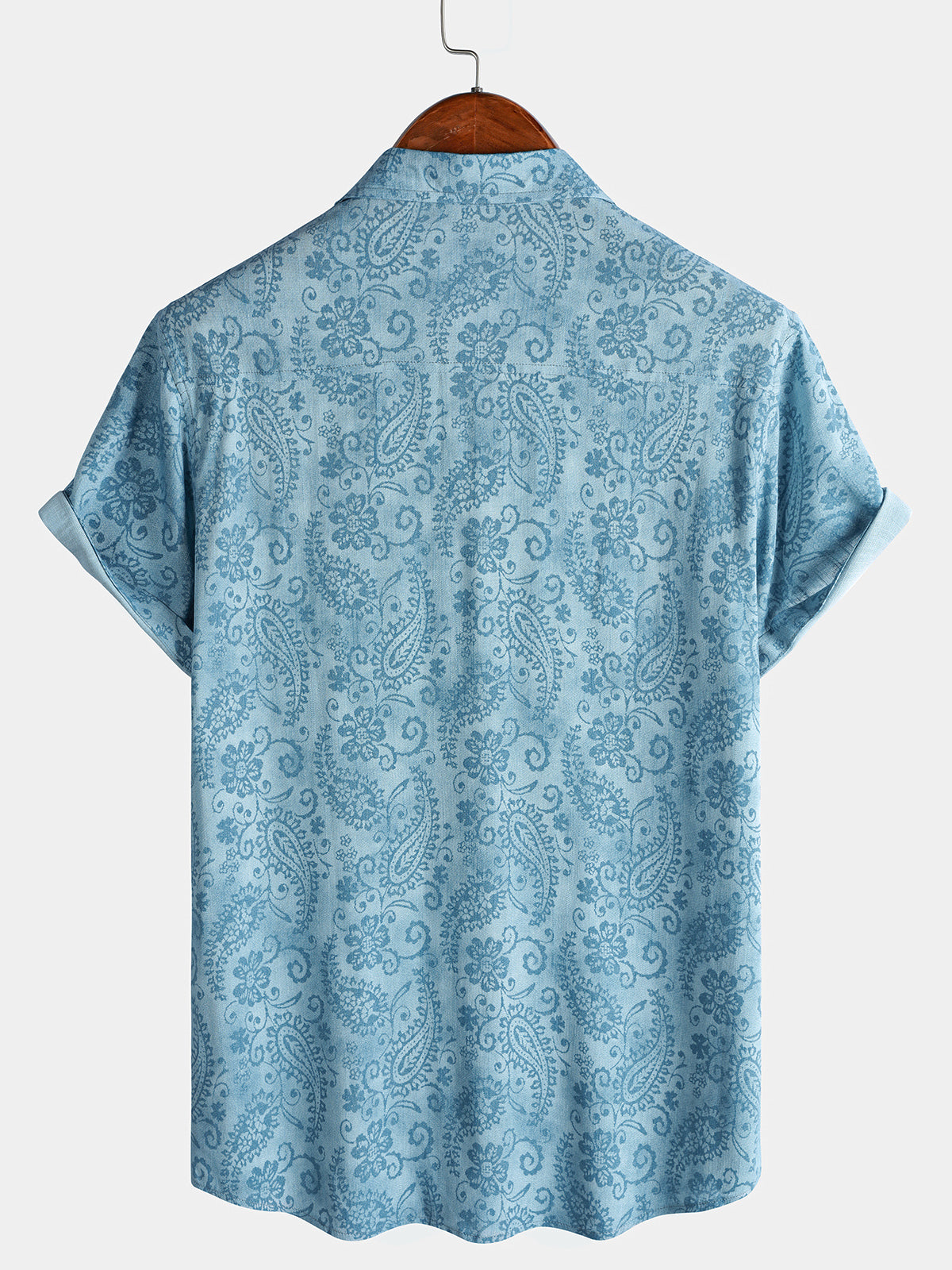 Men's Blue Paisley Floral Summer Holiday Short Sleeve Shirt