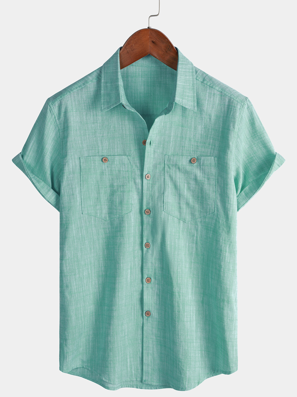 Men's Casual Breathable 100% Cotton Dual Pocket Short Sleeve Collar Shirt