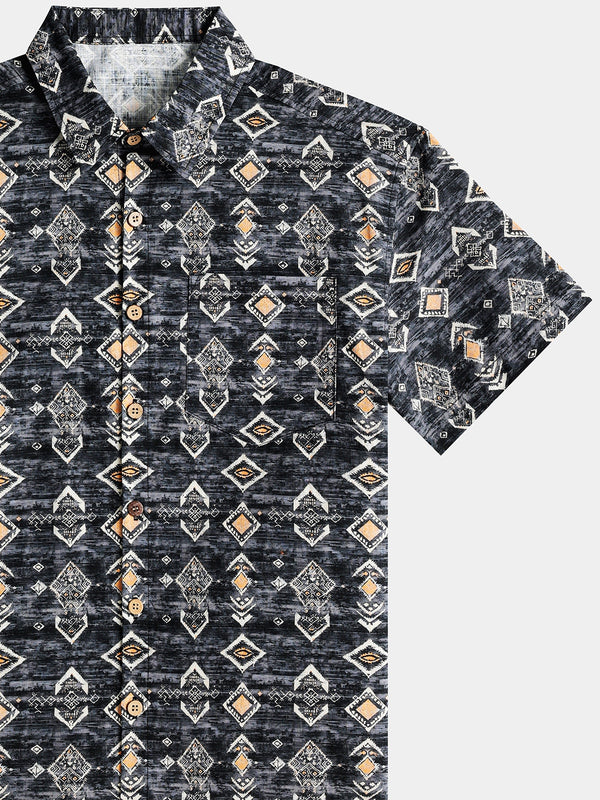 Men’s Breathable Geometric Short Sleeve Button Down Cool Casual Shirt