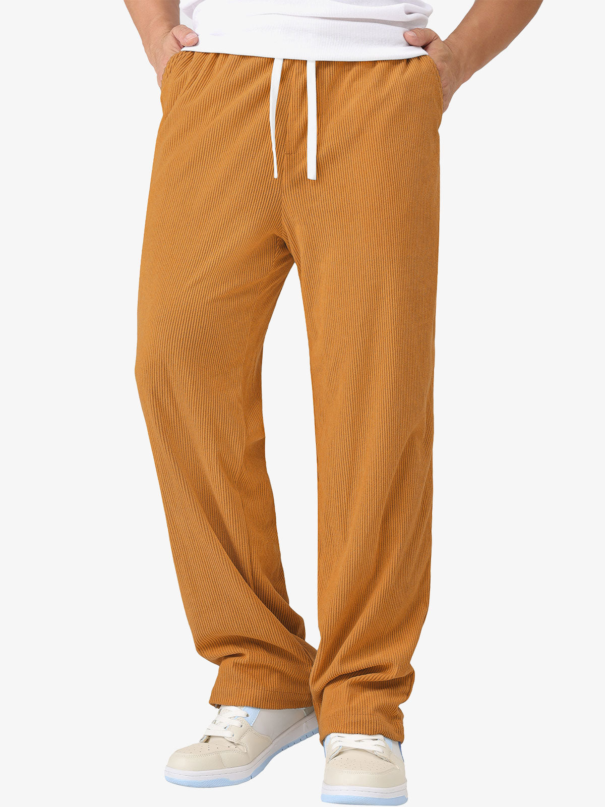 Men's Casual Warm Elastic Waist Drawstring Corduroy Pants