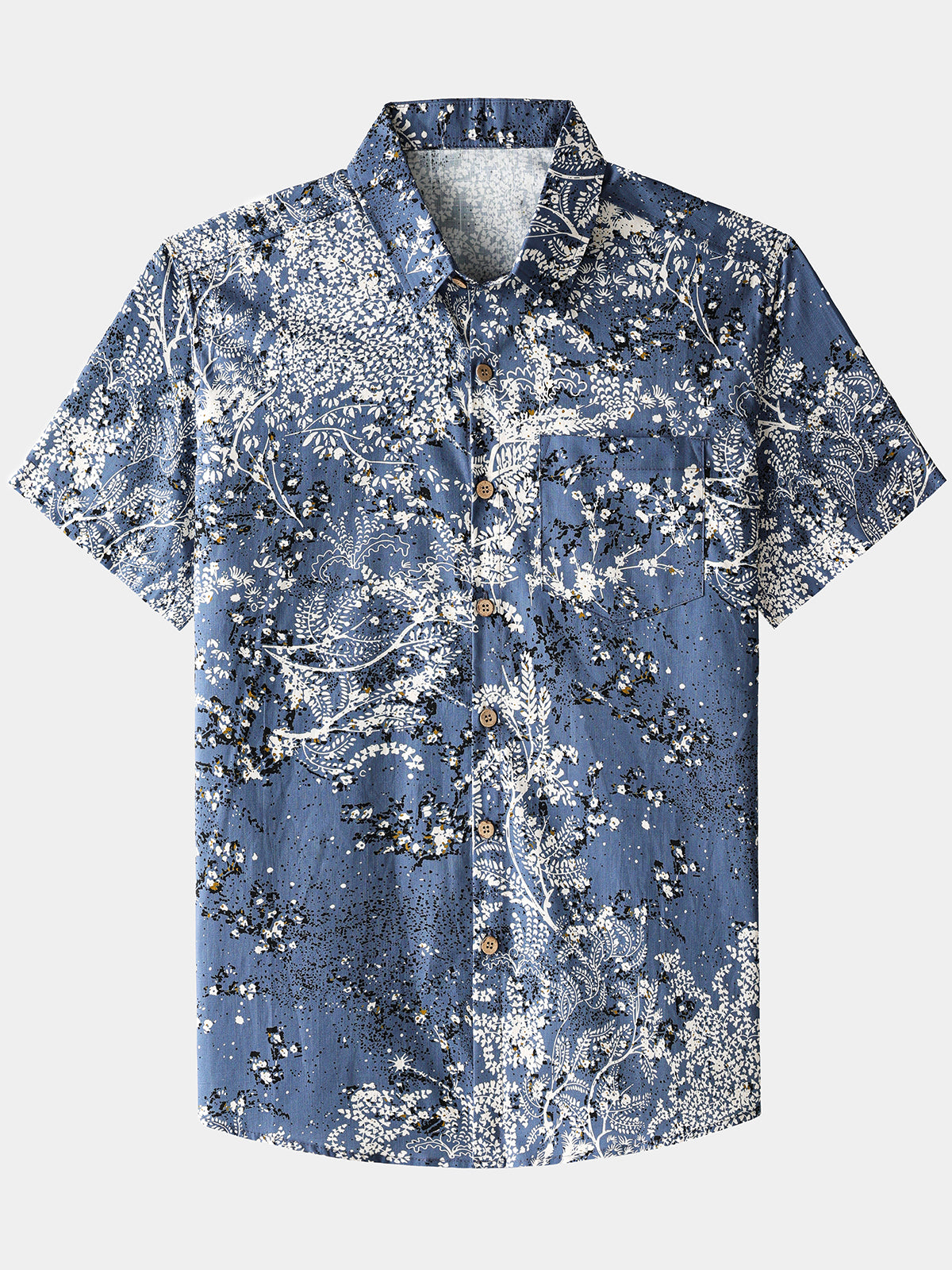 Men’s Artistic Floral Print Short Sleeve Button Up Breathable Cool Casual Shirt