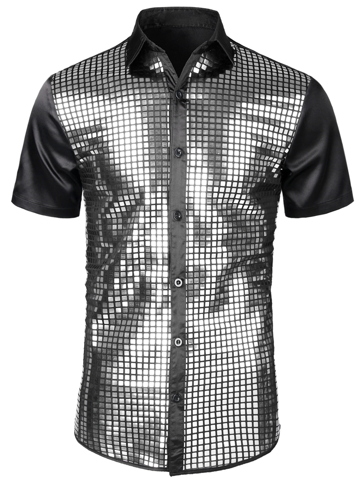 Men's Dress Shirt Sequins Button Down Shirts Disco Party Costume