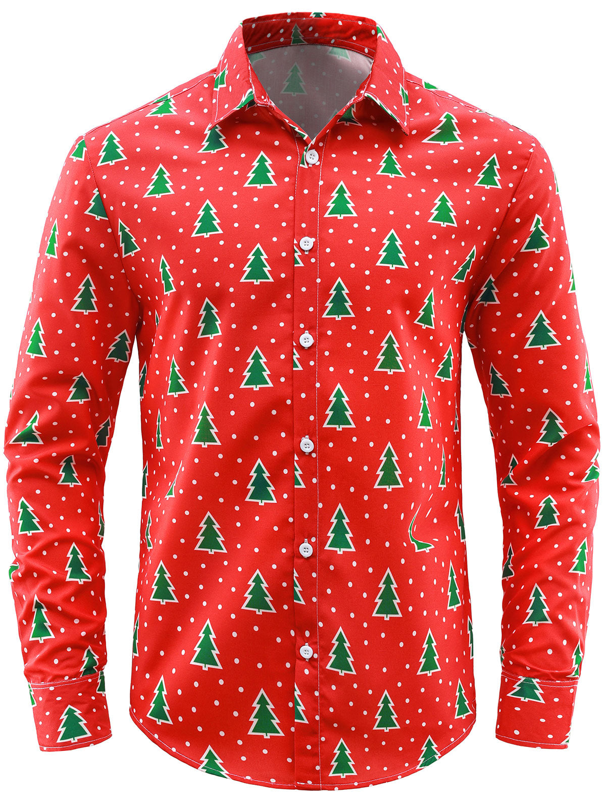Men's Christmas Tree Holiday Button Down Long Sleeve Shirt