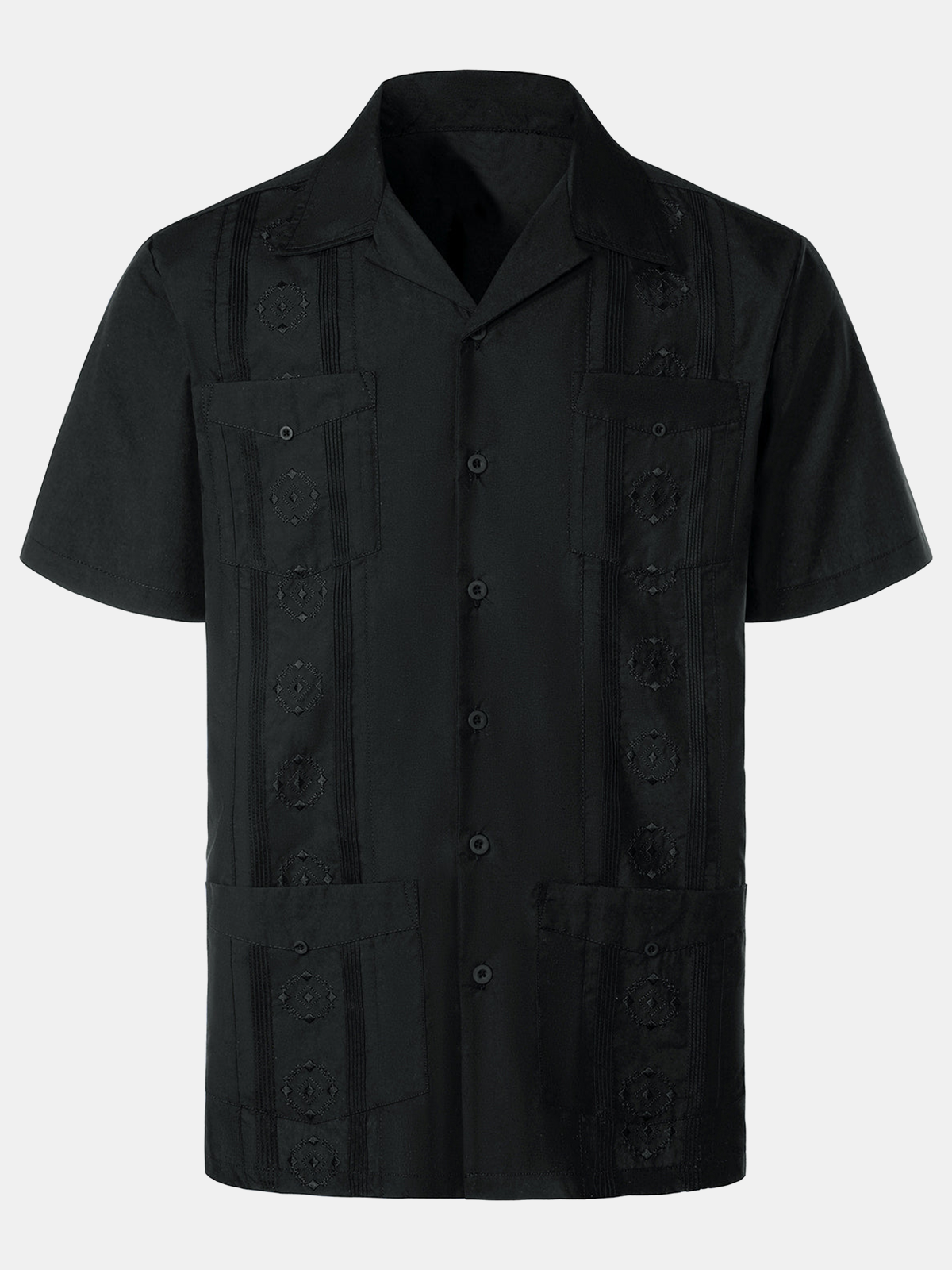 Men's Casual Summer Pocket Short Sleeve Button Up Cuban Guayabera Shirt