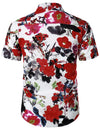 Men's Red Floral Holiday Button Up Vintage Casual Vacation Short Sleeve Shirt