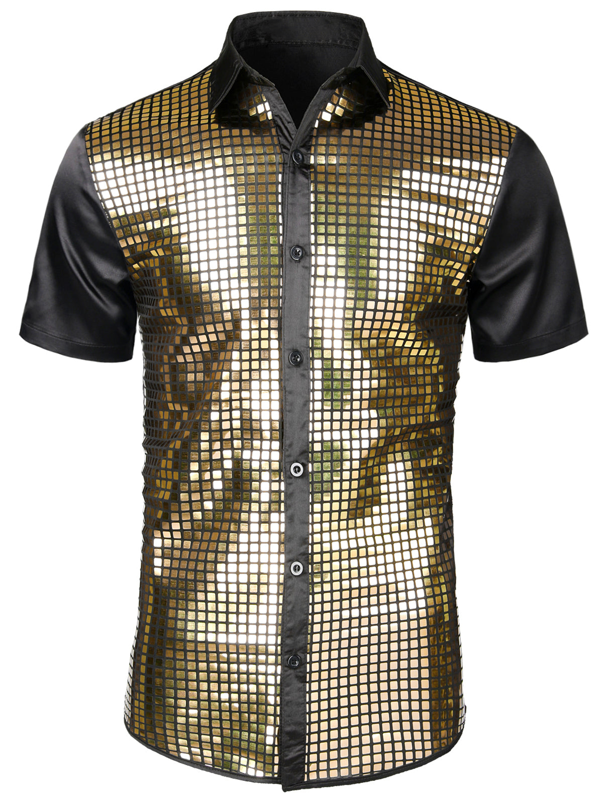 Men's Dress Shirt Sequins Button Down Shirts Disco Party Costume
