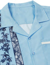 Men's Floral Print 50s Rockabilly Style Retro Bowling Summer Beach Light Blue Short Sleeve Shirt