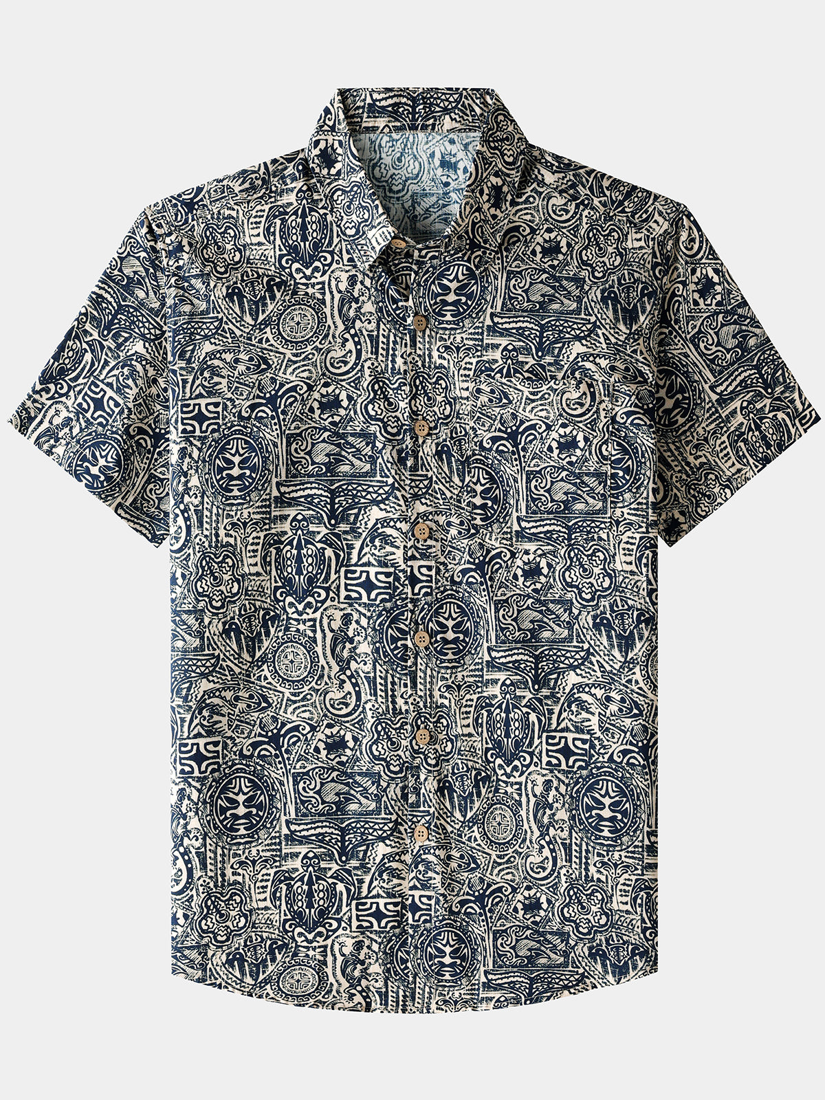 Men’s Tribal Pattern Short Sleeve Button Down Breathable Cool Casual Shirt