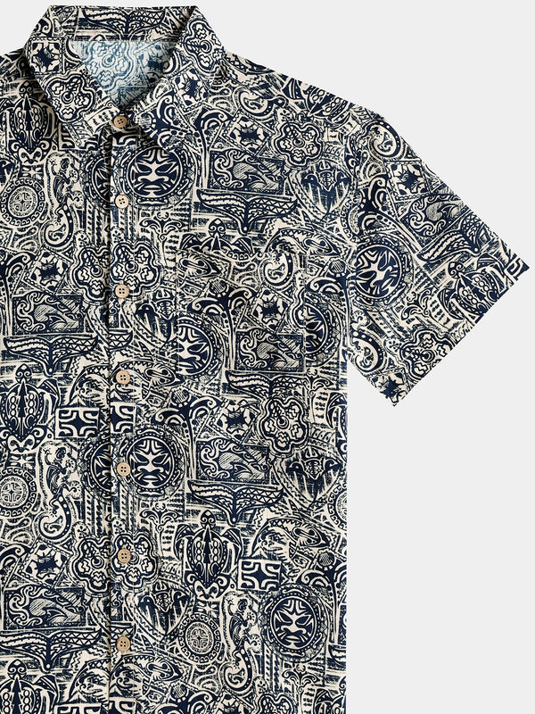 Men’s Tribal Pattern Short Sleeve Button Down Breathable Cool Casual Shirt