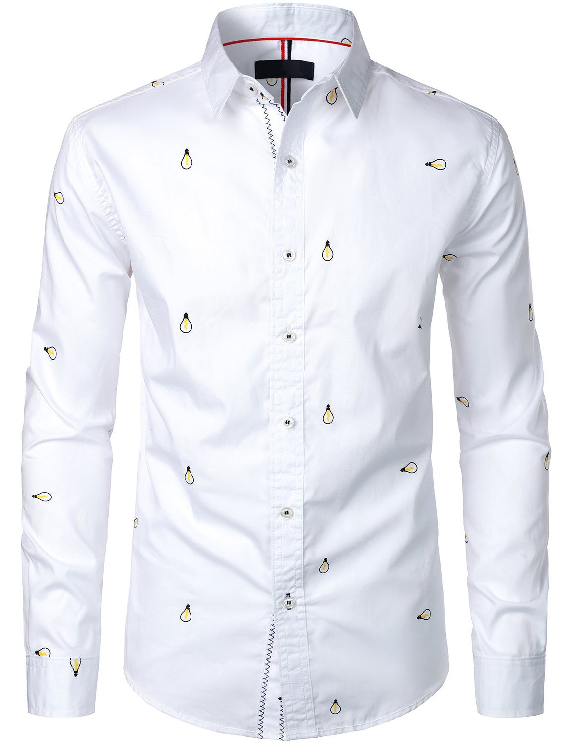 Men's Casual Light Bulb Printed Cotton Long Sleeve Shirt