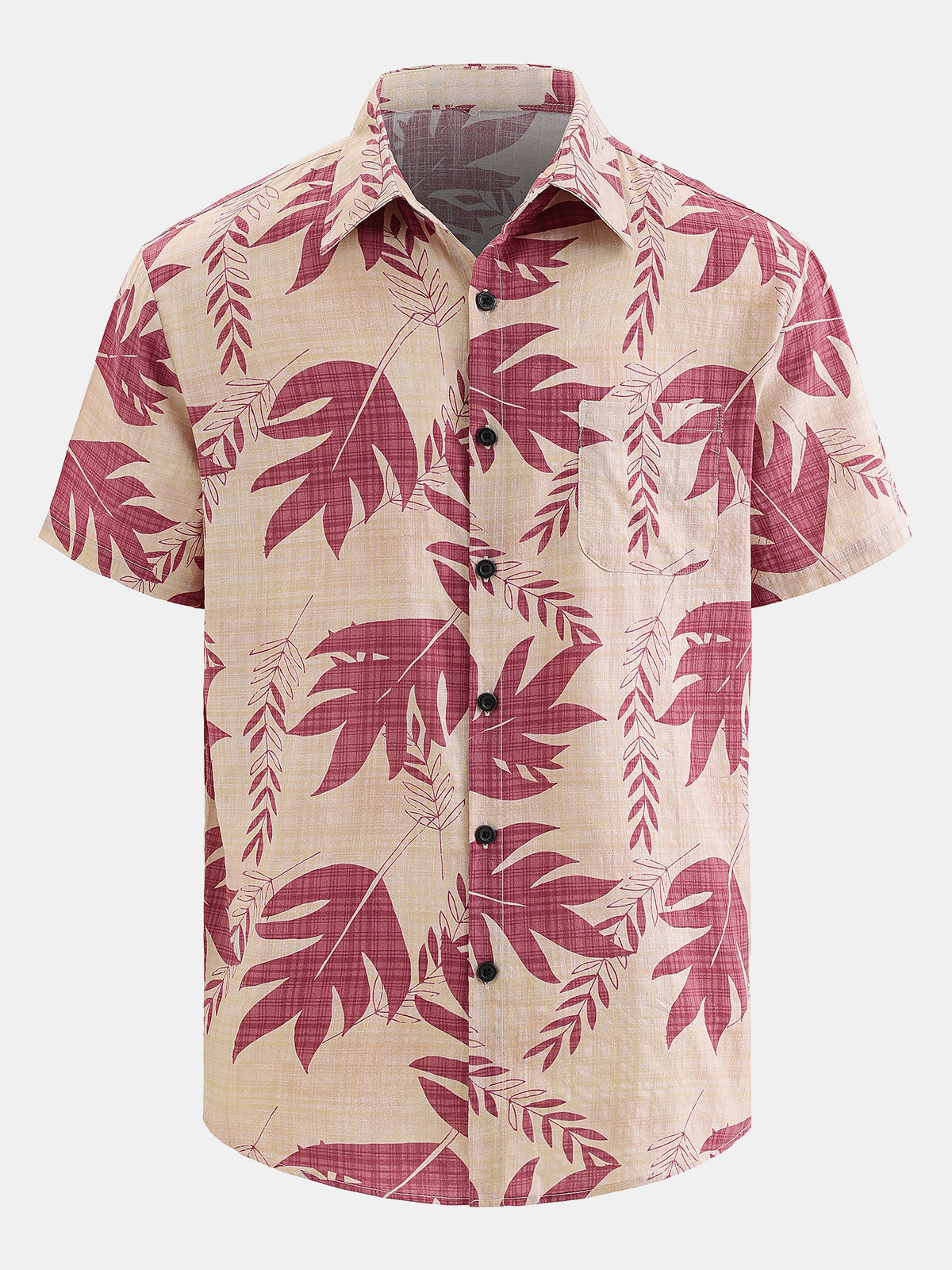 Men's Leaf Print Breathable Short Sleeve Hawaiian Shirt