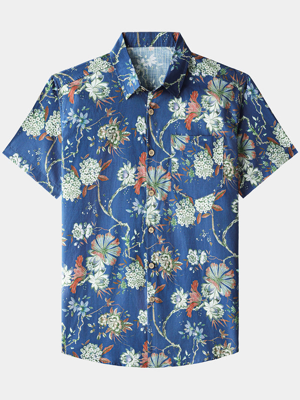 Men’s Cotton Beach Floral Short Sleeve Button Down Breathable Cool Shirt