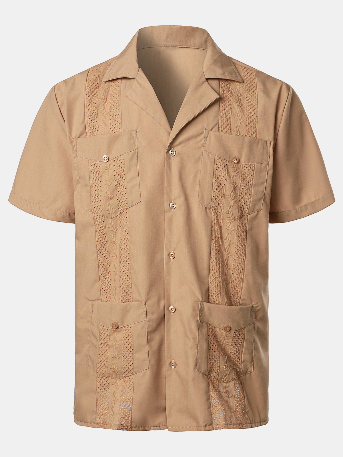 Men's Solid Color Cuban Collar Tropical Hawaiian Cotton Shirt