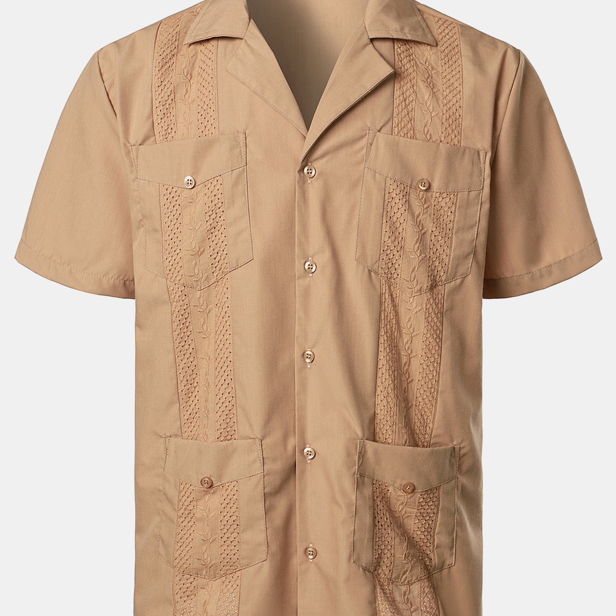 Men's Solid Color Cuban Collar Tropical Hawaiian Cotton Shirt