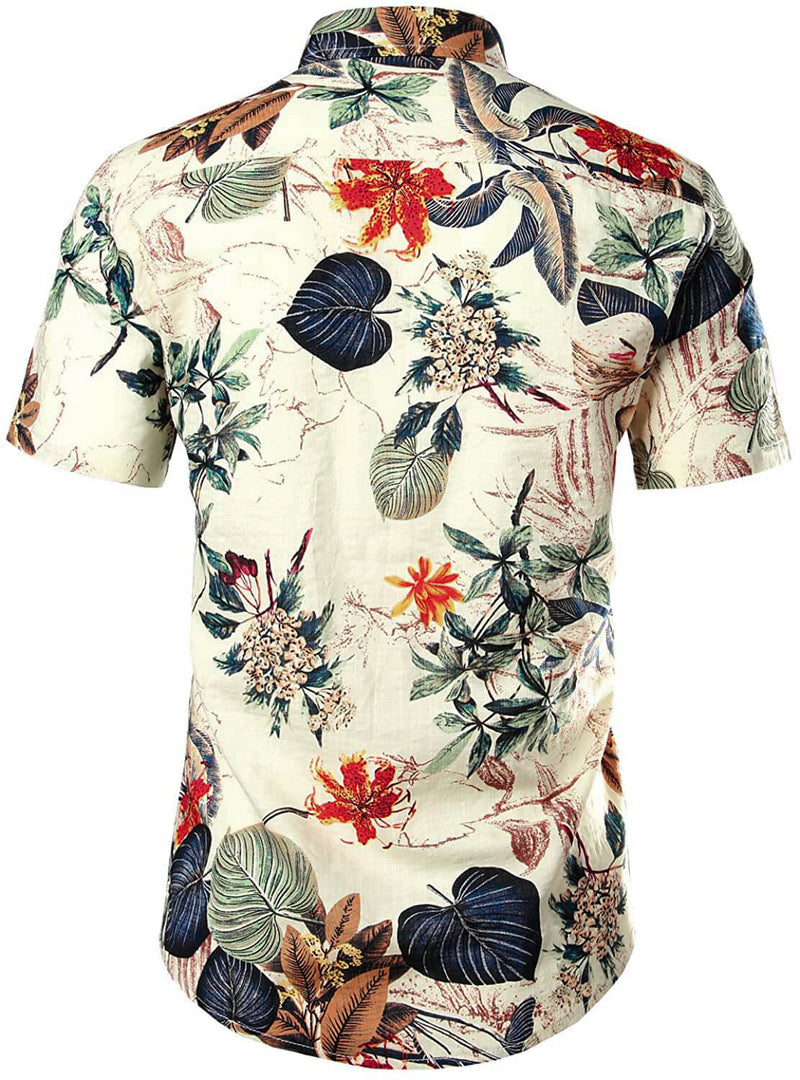 Men's Tropical Floral Hawaiian Print Beach Holiday Resort Button Up Short Sleeve Shirt