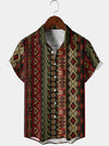 Men's Summer Green and Red Striped Retro Ethnic Geometric Button Up Western Retro Aztec Print Short Sleeve Shirt