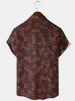 Men's Red Paisley Casual Retro Short Sleeve Burgundy Button Summer Shirt