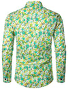 Men's Green Daisy Vintage Floral Print Cotton Flower Button Long Sleeve Dress Shirt
