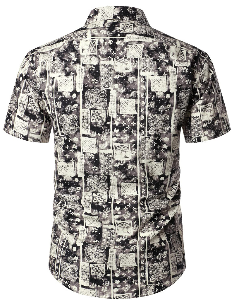 Men's Paisley Print Retro Cotton Button Up Summer Casual Short Sleeve Shirt