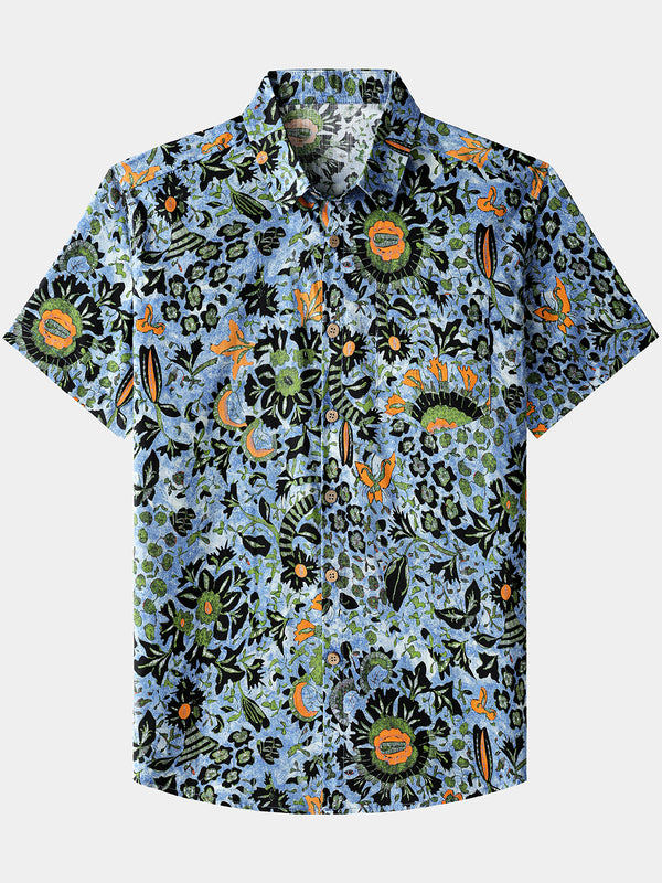Men’s Boho Floral Short Sleeve Breathable Cool Casual Vacation Shirt