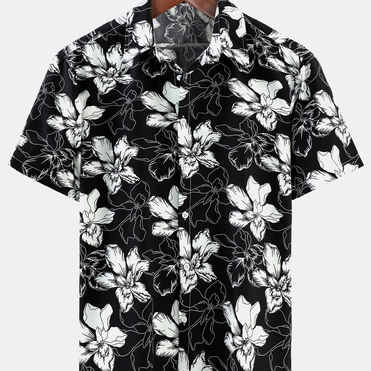 Men's Floral Summer Holiday Black Short Sleeve Hawaiian Shirt