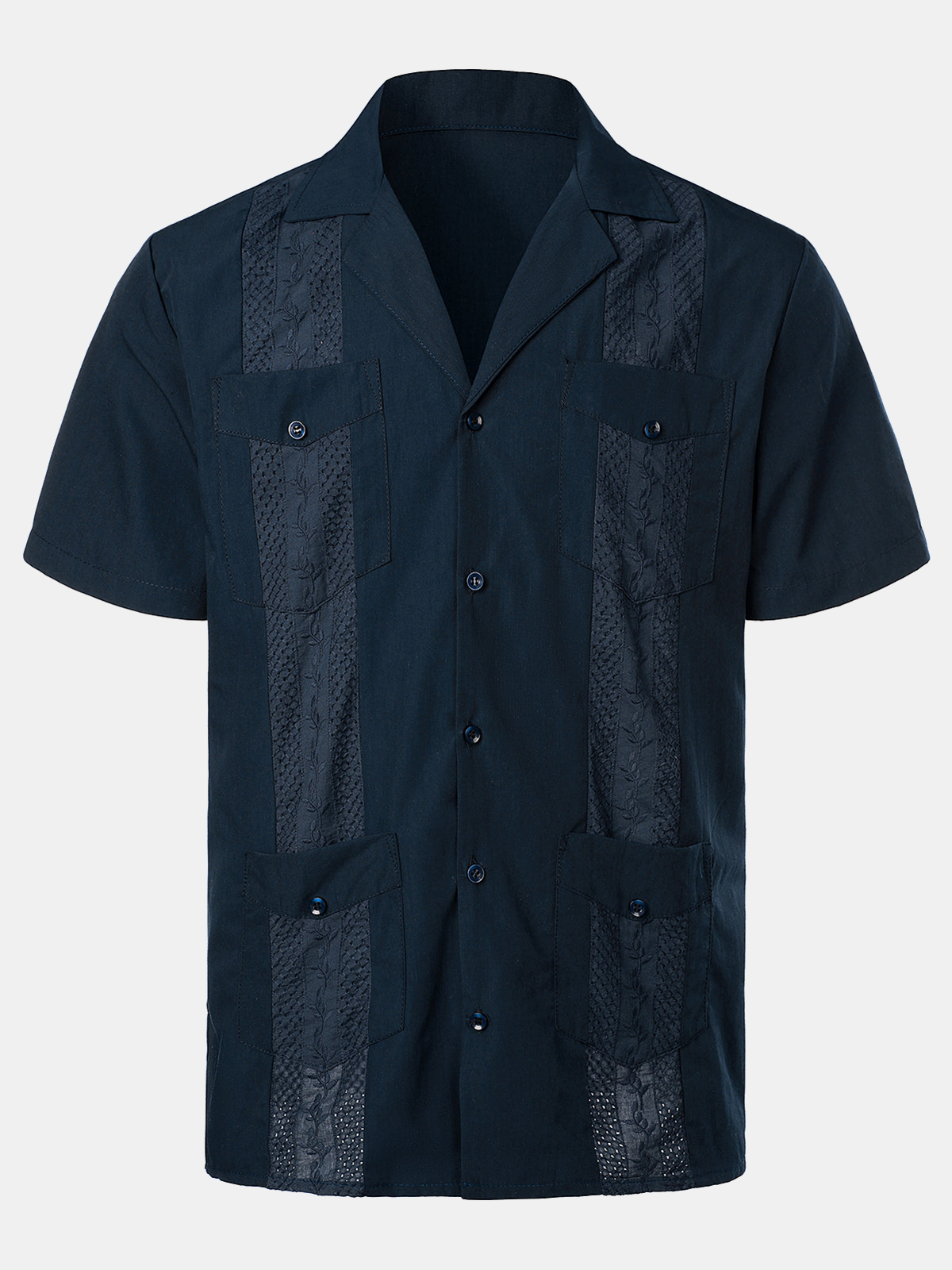 Men's Solid Color Cuban Collar Tropical Hawaiian Cotton Shirt