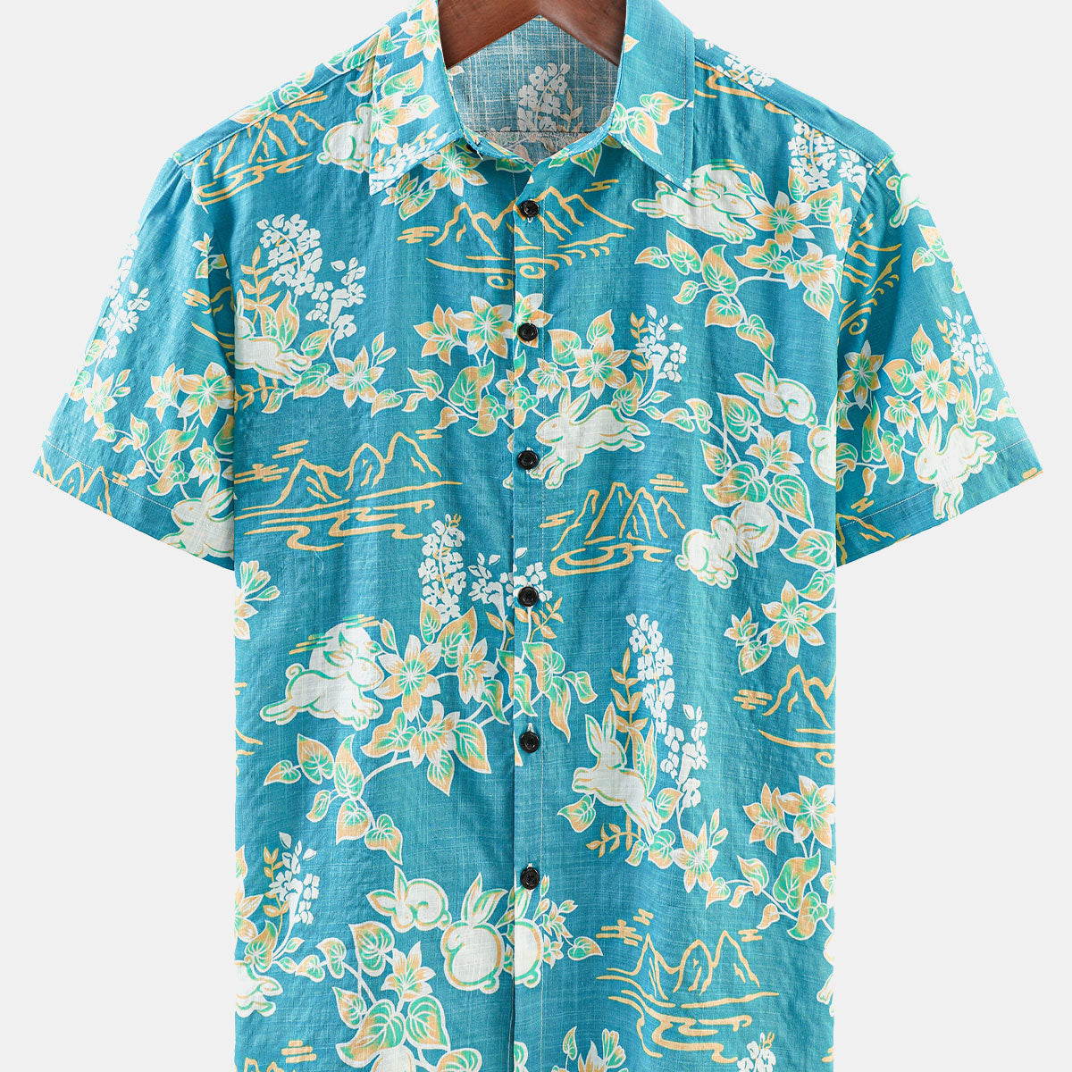 Men's Hawaiian Tropical Floral Print Beach Summer Short Sleeve Button Shirt