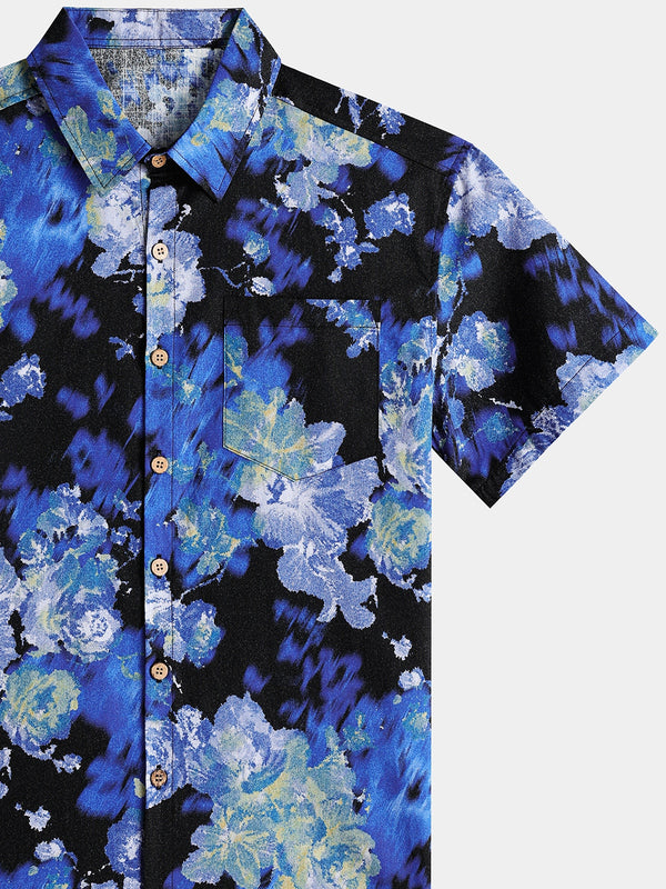 Men’s Tie Dye Floral Short Sleeve Button Up Breathable Cool Casual Shirt