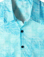 Men's Light Blue Tropical Print Beach Holiday Pocket Short Sleeve Shirt
