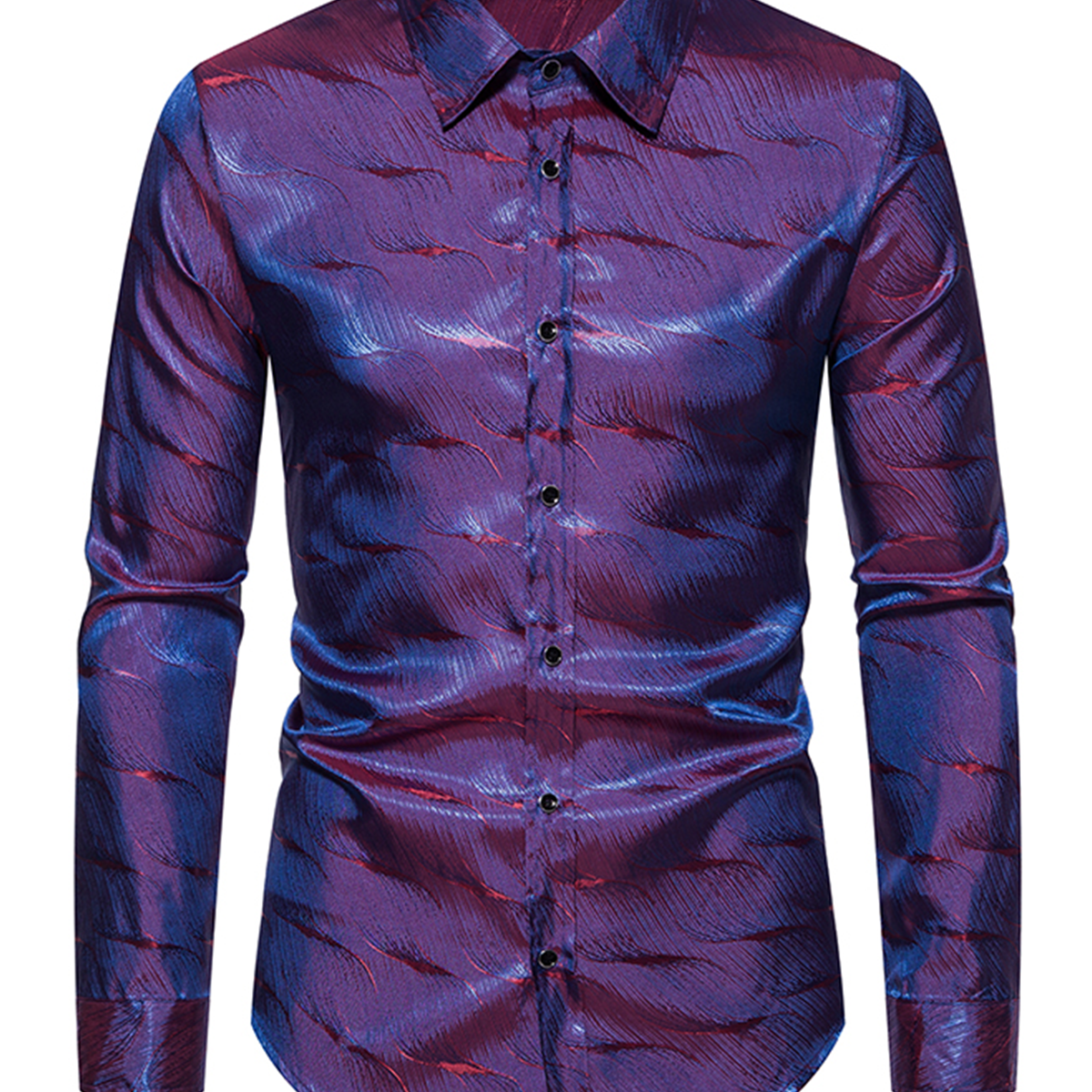 Men's Casual Party Button Up Jacquard Disco Long Sleeve Dress Shirt