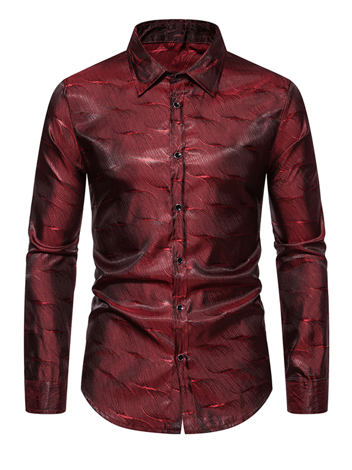 Men's Casual Party Button Up Jacquard Disco Long Sleeve Dress Shirt