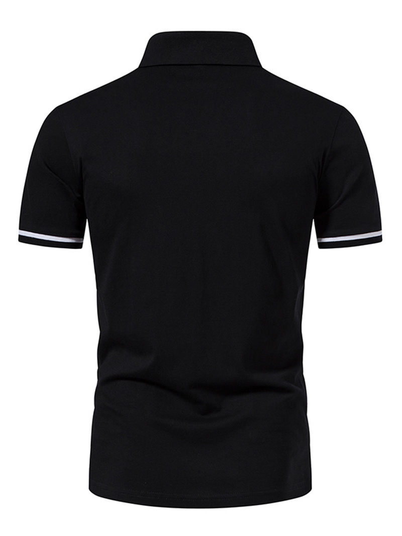 Men's Solid Color Casual Zip Cotton Sports Short Sleeve Polo Shirt
