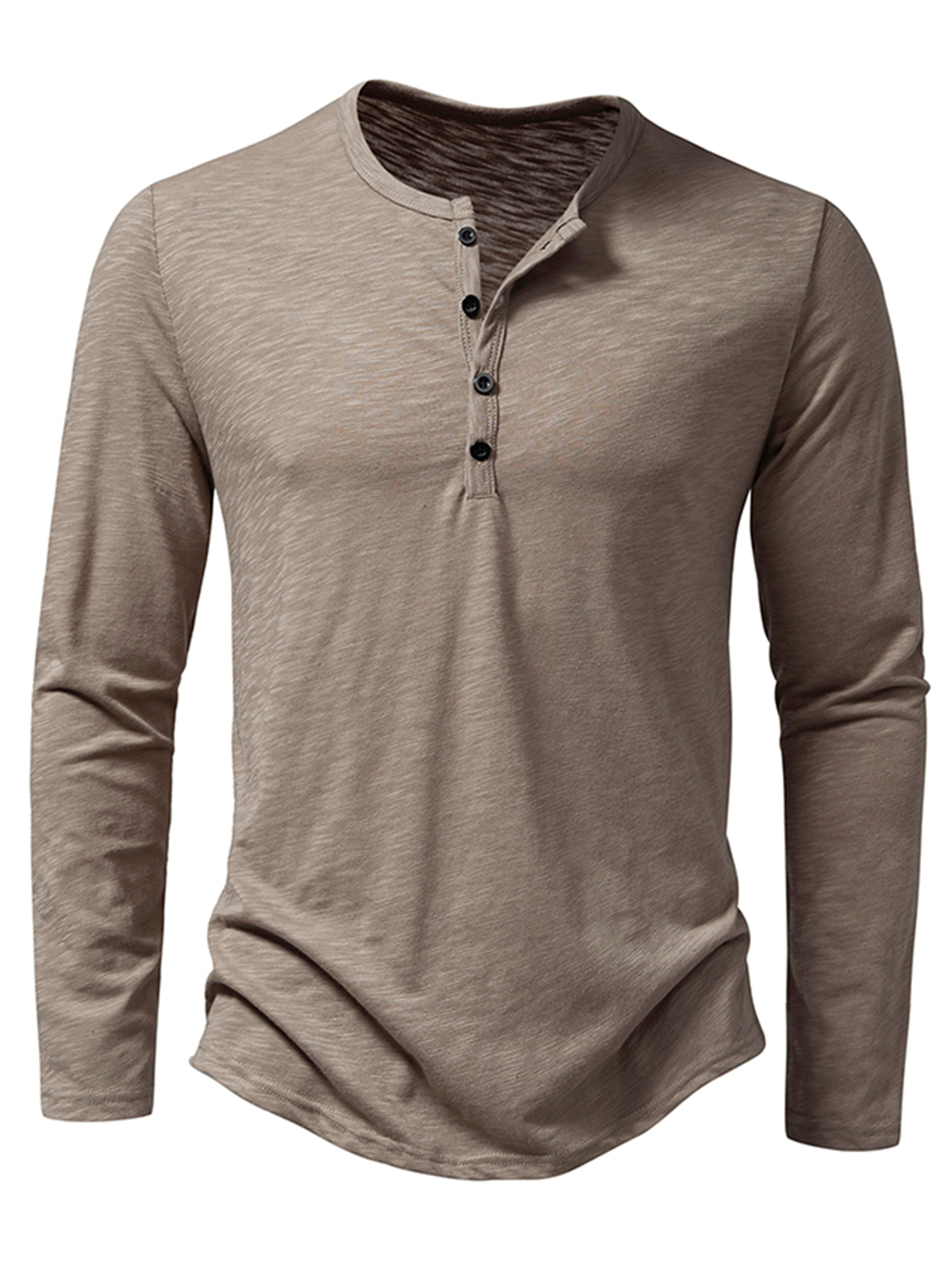Men's Casual Henley Collar Tee Solid Color Long Sleeve T-Shirt