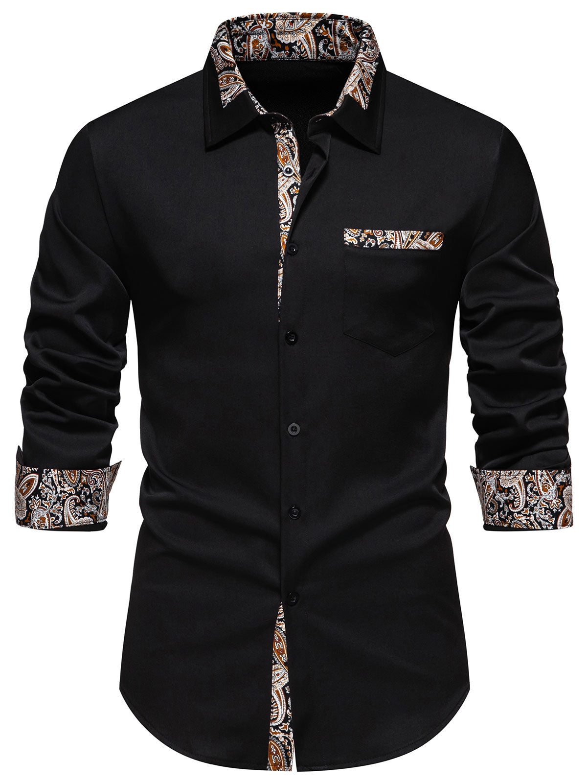 Men's Colorblock Paisley Print Button Up Long Sleeve Shirt