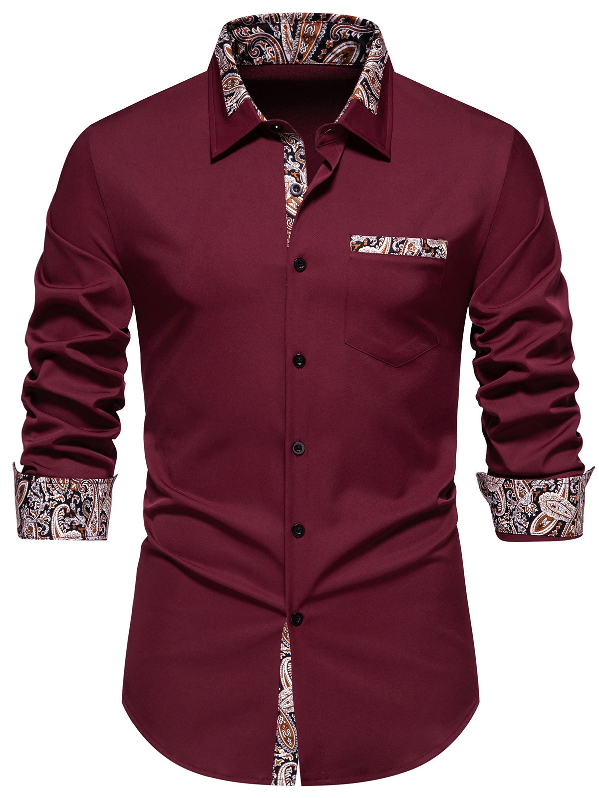 Men's Colorblock Paisley Print Button Up Long Sleeve Shirt