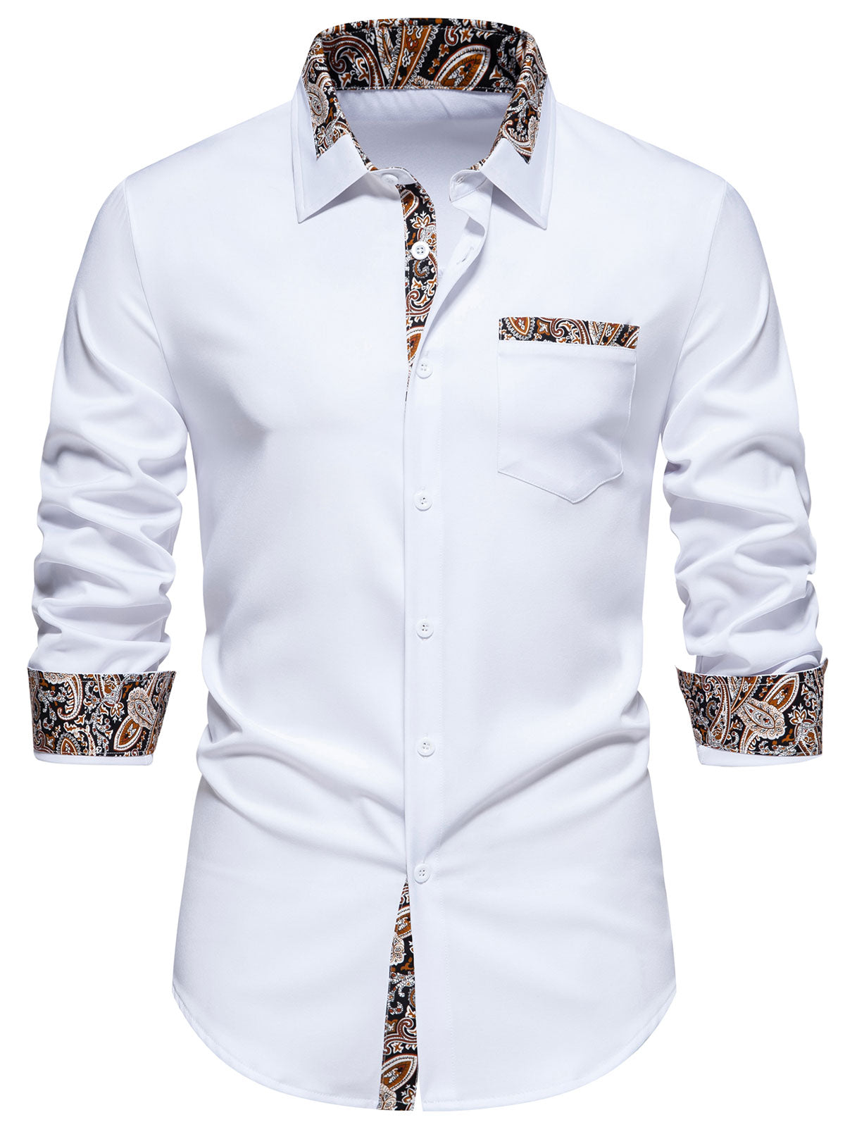 Men's Colorblock Paisley Print Button Up Long Sleeve Shirt