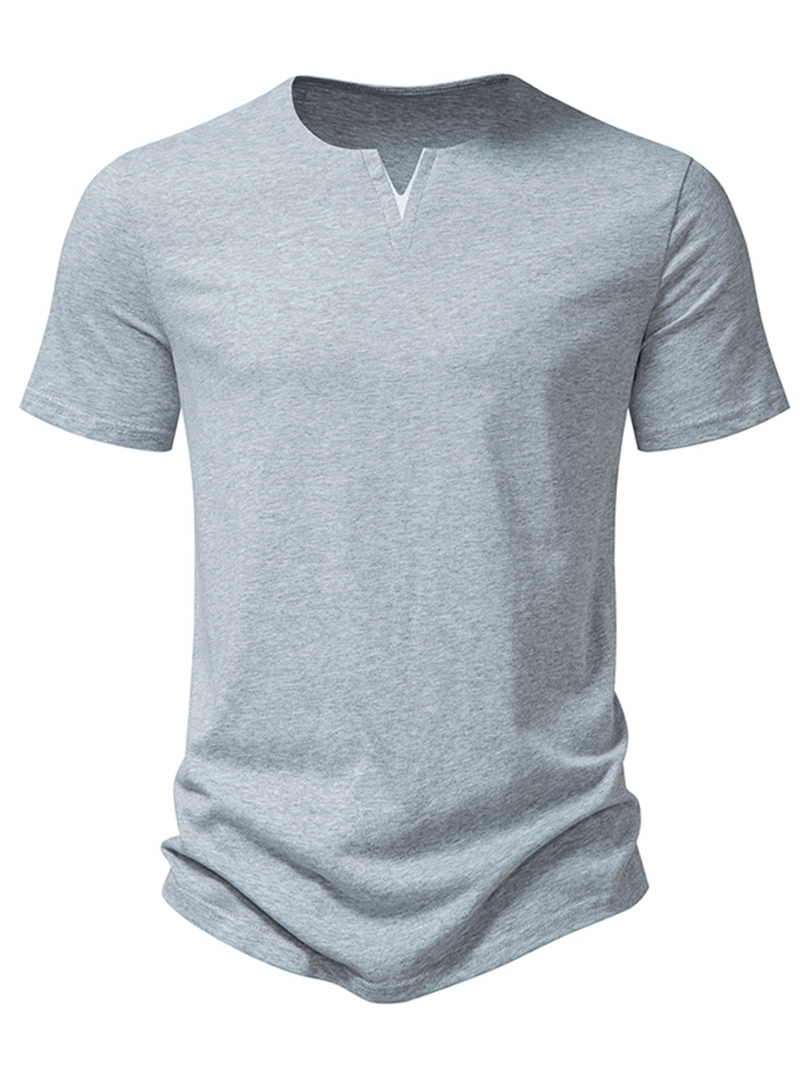 Men's V-Neck Cotton Casual Solid Color Short Sleeve T-Shirt