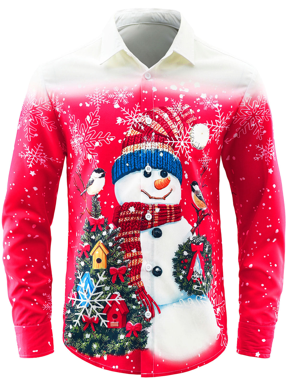 Men's Funny Snowman Christmas Holiday Button Long Sleeve Shirt
