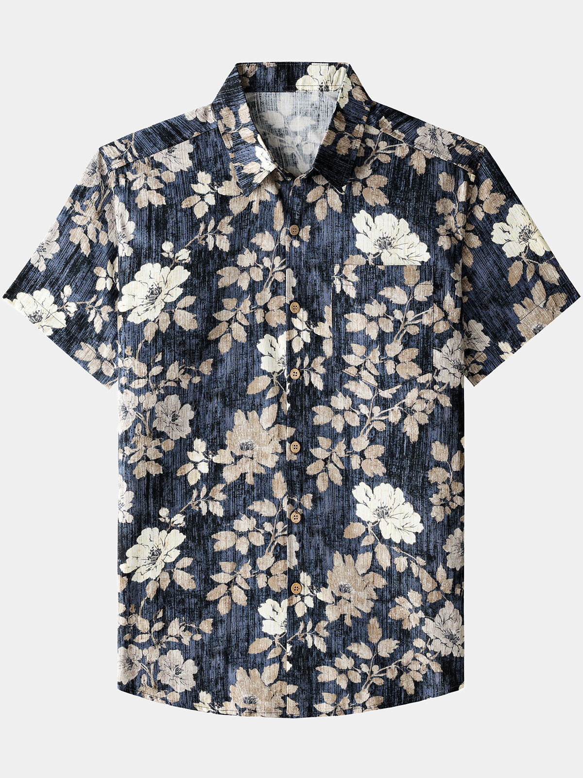 Men’s Vintage Floral Print Short Sleeve Button Up Breathable Cool Casual Shirt