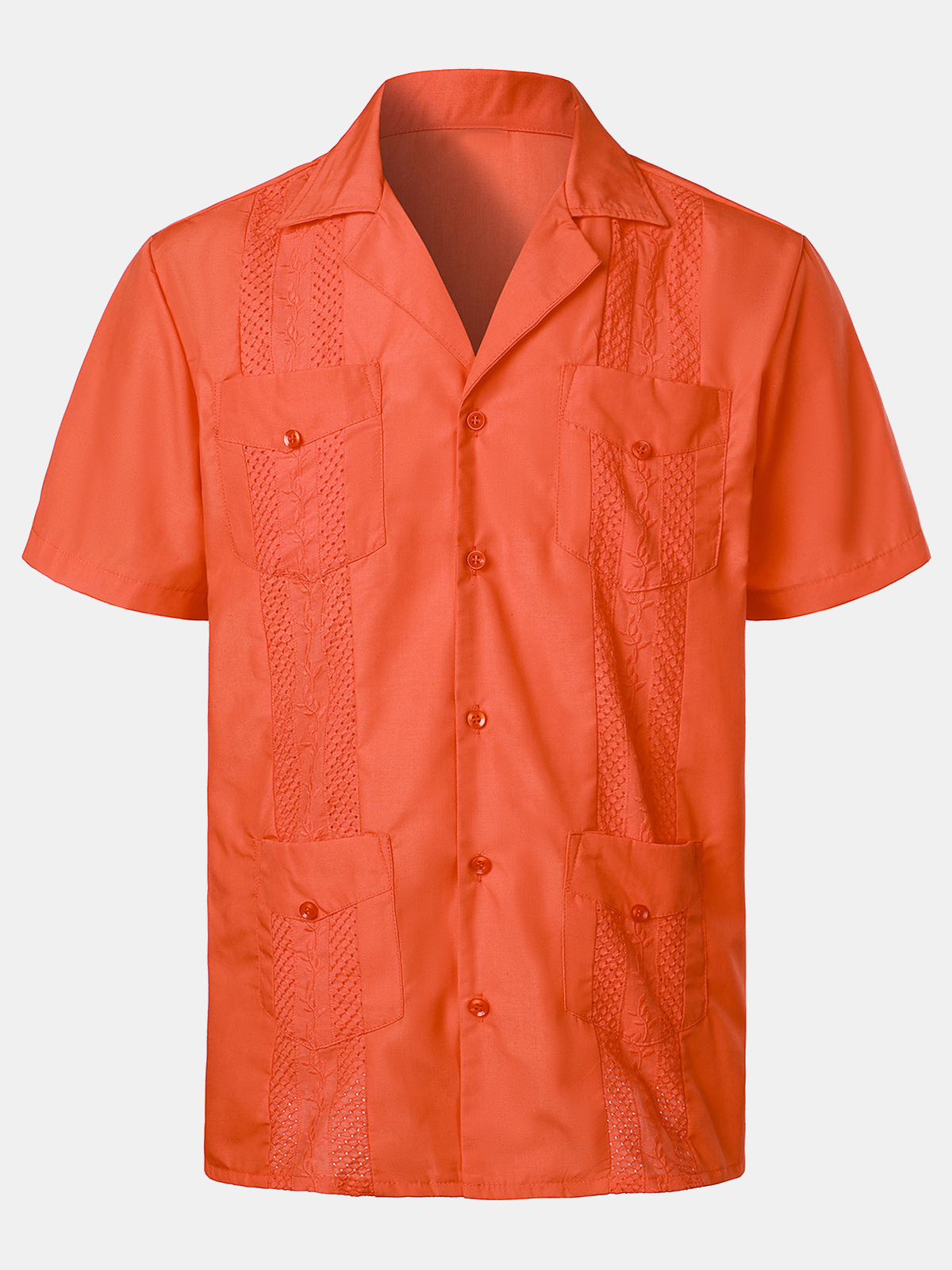 Men's Solid Color Cuban Collar Tropical Hawaiian Cotton Shirt
