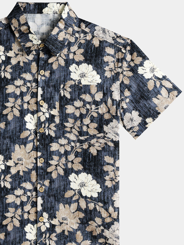 Men’s Vintage Floral Print Short Sleeve Button Up Breathable Cool Casual Shirt