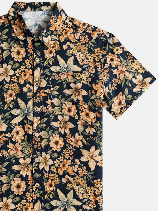 Men’s Floral Short Sleeve Button Down Breathable Cool Resort Summer Shirt
