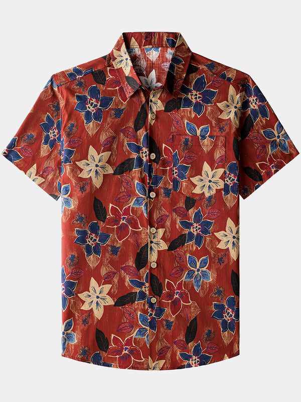 Men’s Classic Vintage Floral Short Sleeve Button Down Breathable Cool Shirt