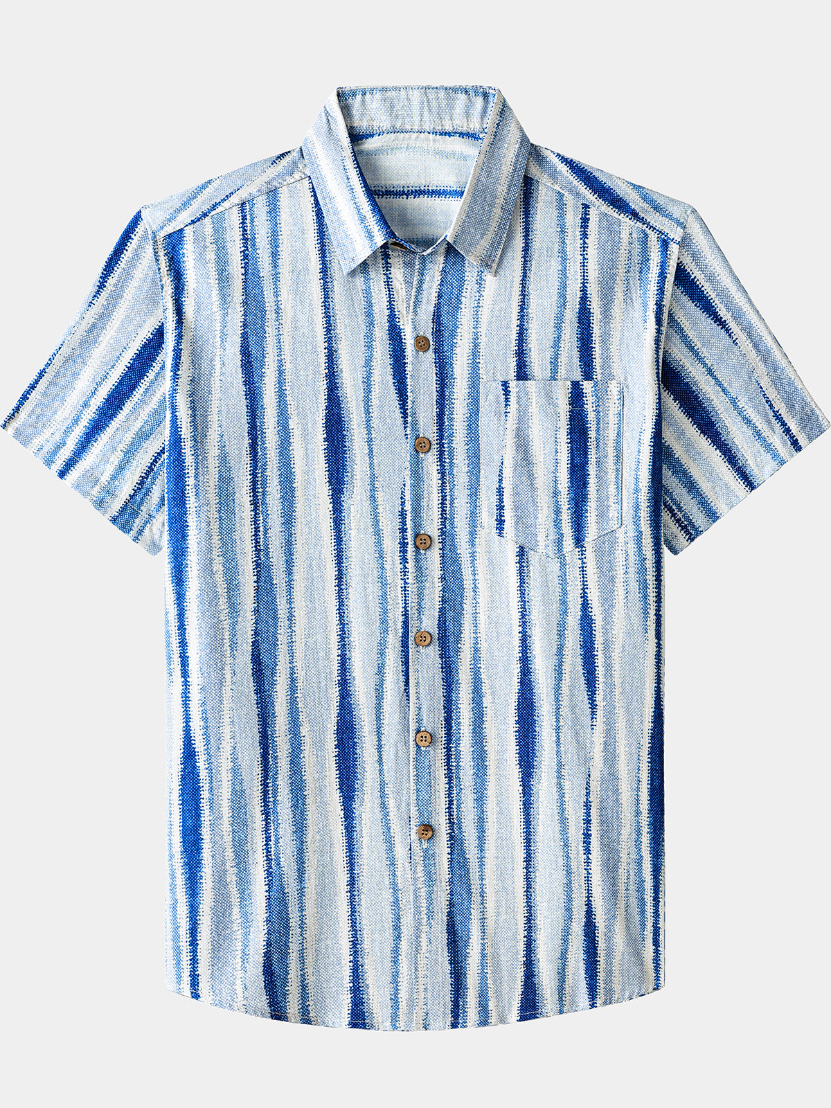 Men’s Retro Tie Dye Vertical Striped Cotton Breathable Cool Resort Vacation Short Sleeve Shirt