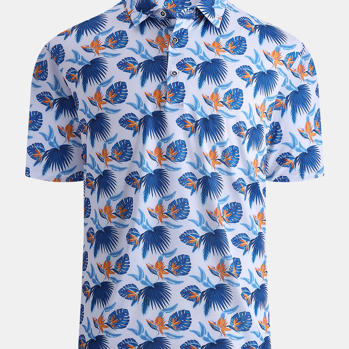 Men's Tropical Print Moisture Wicking Performance Polo Short Sleeve Summer Hawaiian Golf Shirt