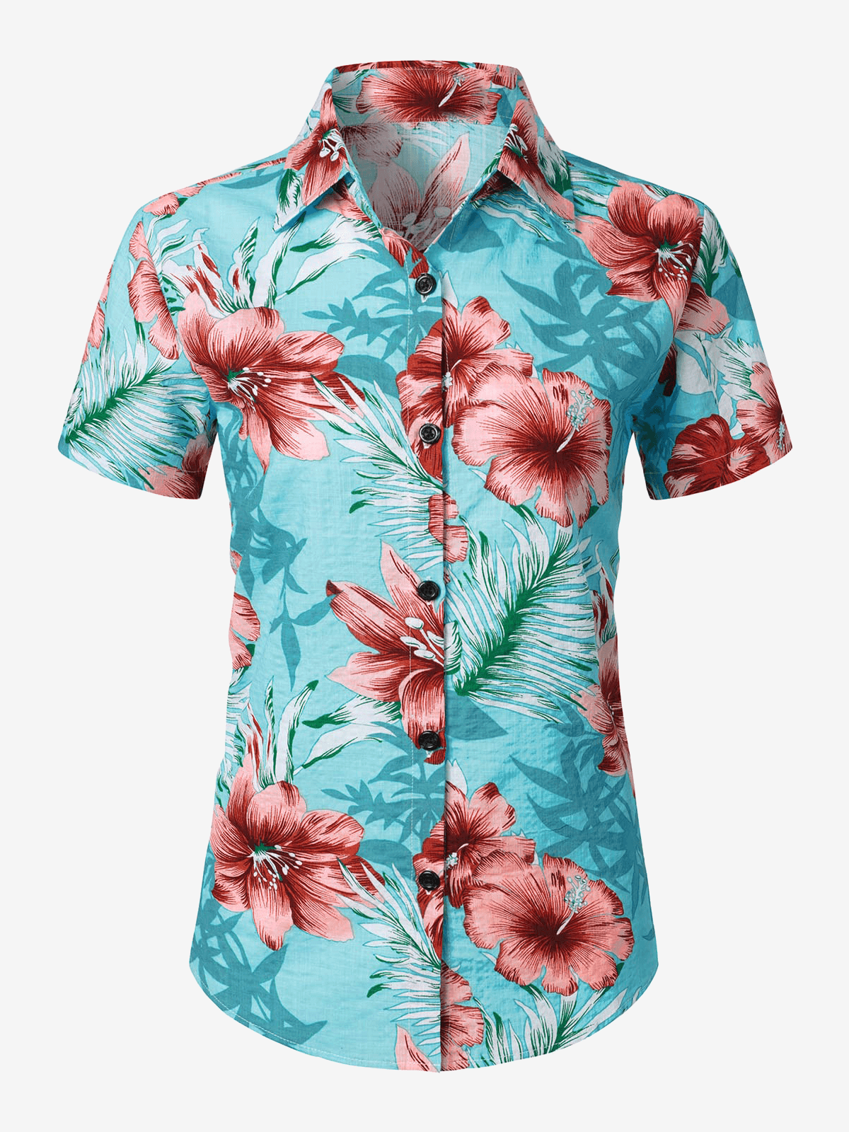 Women's Floral Print Blouse Flower Hawaiian Cotton Short Sleeve Beach Summer Aloha Shirt
