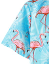 Men's Blue Hawaiian Funny Pink Flamingo Print Cool Summer Button Short Sleeve Shirt