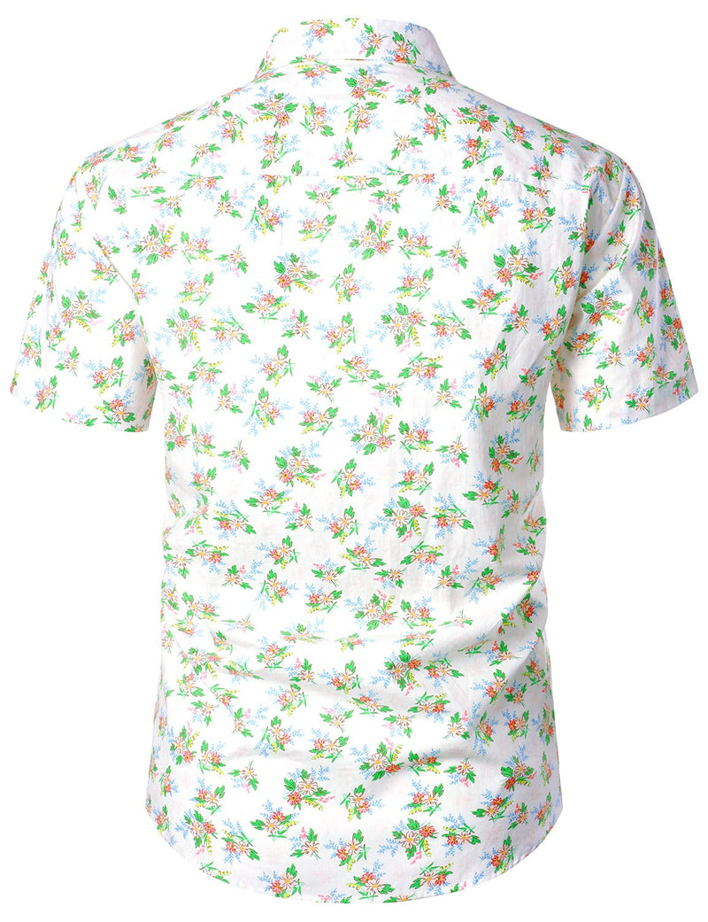 Men's Casual Cotton Breathable Floral Print White Short Sleeve Hawaiian Shirt