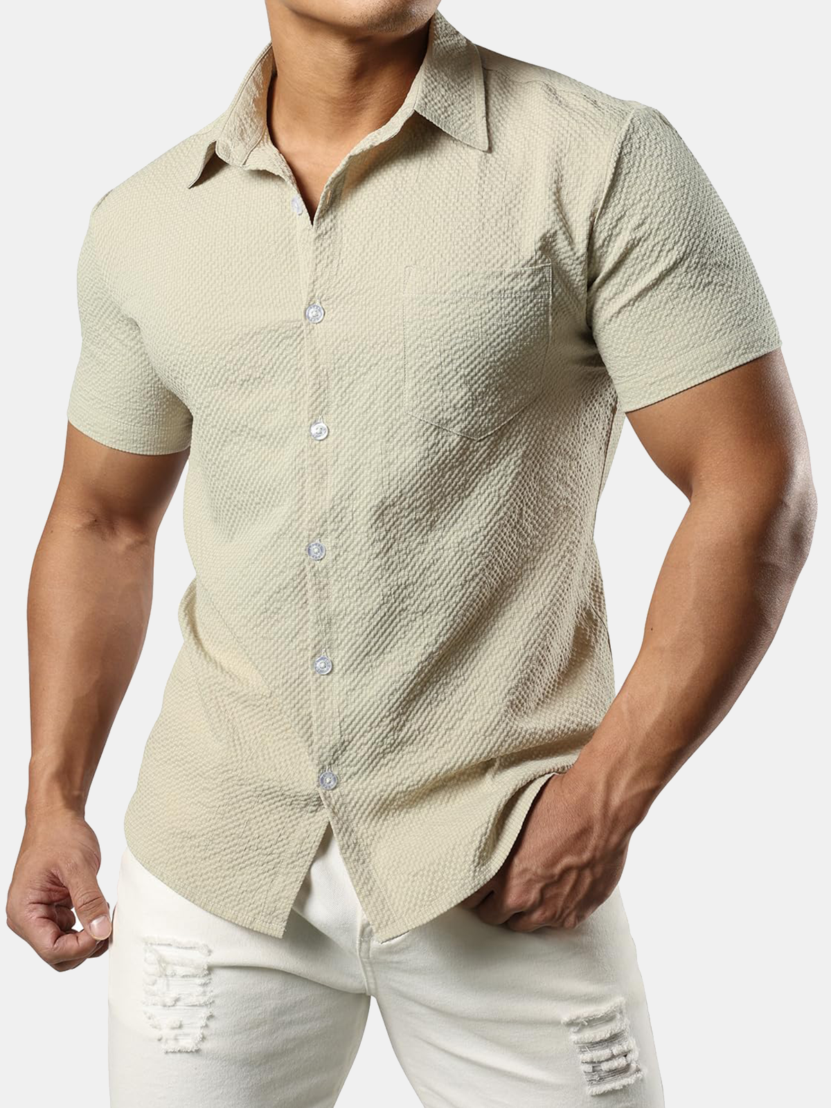 Men's Beach Pocket Summer Short Sleeve Casual Button Shirt