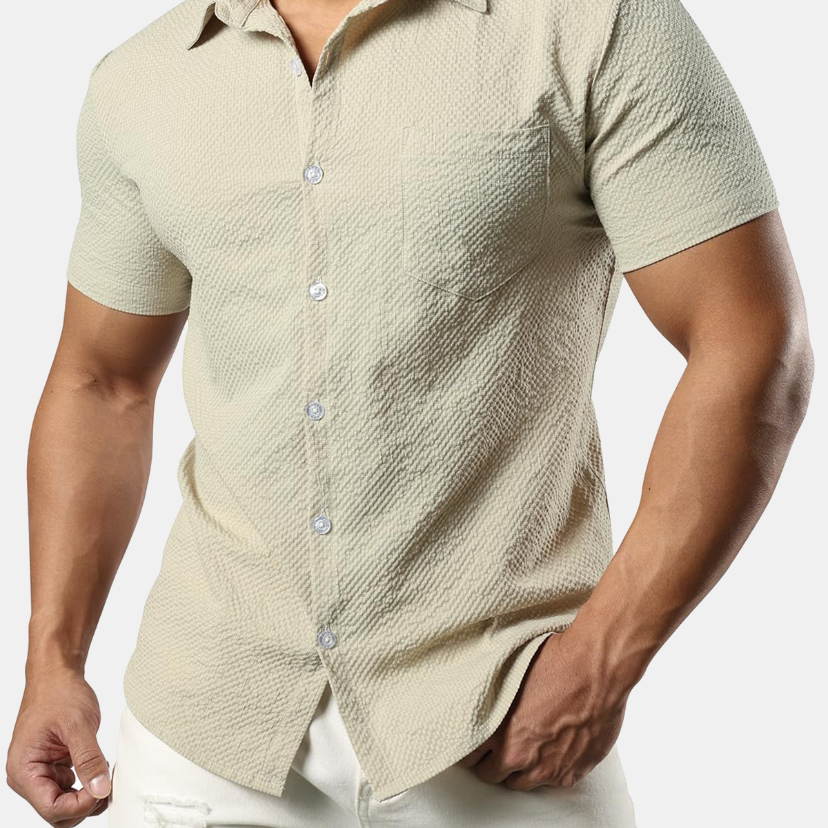 Men's Beach Pocket Summer Short Sleeve Casual Button Shirt